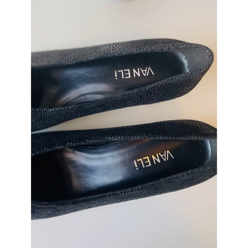 Van Eli Women's Black Textured Metallic Kitten Heel Summer Casual Evening SZ 7.5